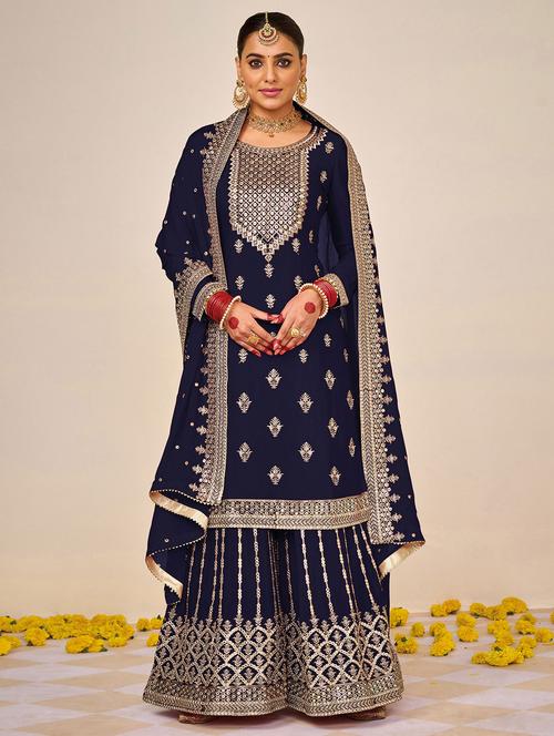 embroidered sharara suits semi-stitched suit - 19776002 - Very Small Image - 1