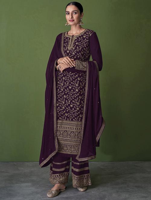 embroidered palazzo suit semi-stitched suit - 19776005 - Very Small Image - 1