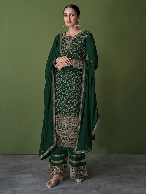 embroidered palazzo suit semi-stitched suit - 19776006 - Very Small Image - 1
