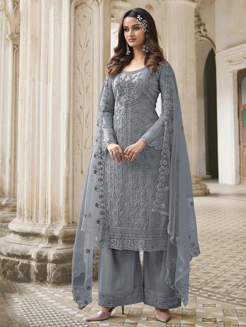 embroidered palazzo suit semi-stitched suit - 19776024 - Very Small Image - 1