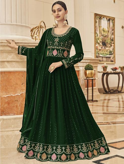 embroidered anarkali suit semi-stitched suit - 19776028 - Very Small Image - 1