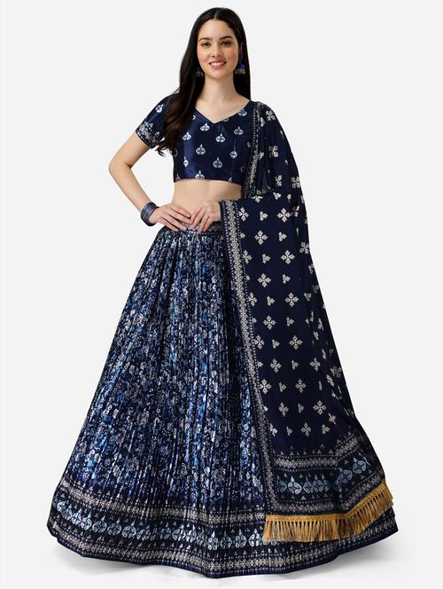 floral print with gotta work flared semi stitched lehenga - 19777953 - Very Small Image - 1