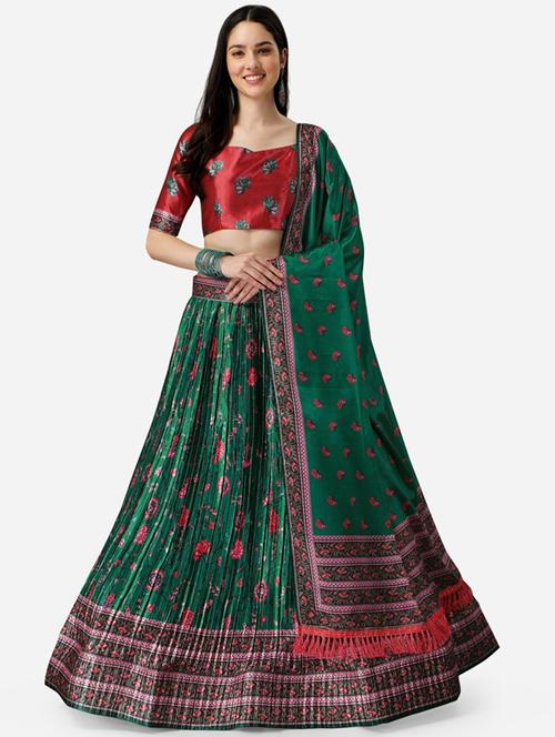 floral print flared semi stitched lehenga - 19777955 - Very Small Image - 1