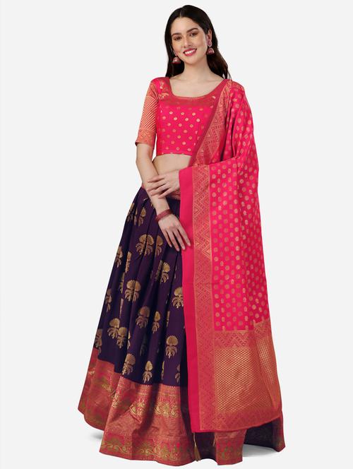 foil print flared semi stitched lehenga - 19777962 - Very Small Image - 1