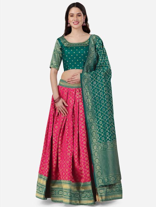 foil print flared semi stitched lehenga - 19777963 - Very Small Image - 1