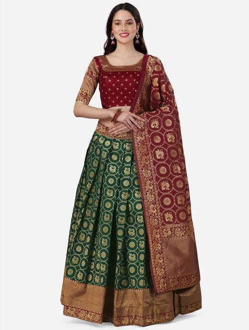 foil print flared semi stitched lehenga - 19777965 - Very Small Image - 1