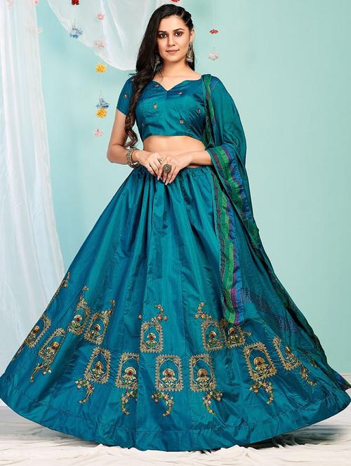 self designed embroidered flared semi stitched lehenga - 19777969 - Very Small Image - 1