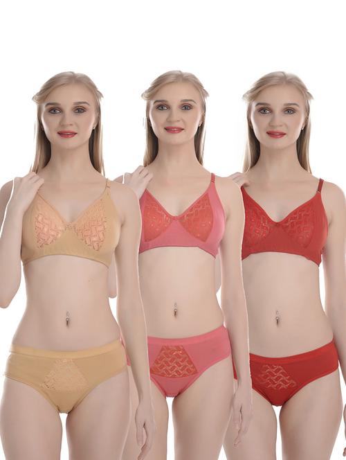 pack of 3 solid bra and panty set - 19778333 - Very Small Image - 1