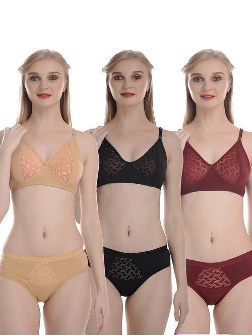 pack of 3 solid bra and panty set - 19778336 - Very Small Image - 1