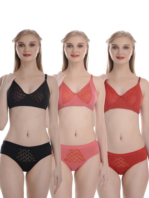 pack of 3 solid bra and panty set - 19778345 - Very Small Image - 1