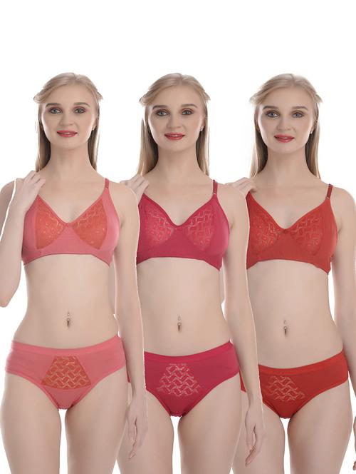 pack of 3 solid bra and panty set - 19778350 - Very Small Image - 1