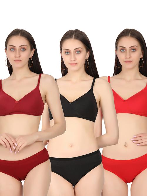 pack of 3 solid bra and panty set - 19778371 - Very Small Image - 1