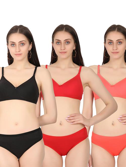 pack of 3 solid bra and panty set - 19778373 - Very Small Image - 1