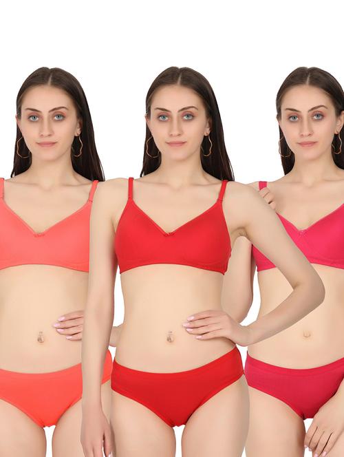 pack of 3 solid bra and panty set - 19778387 - Very Small Image - 1