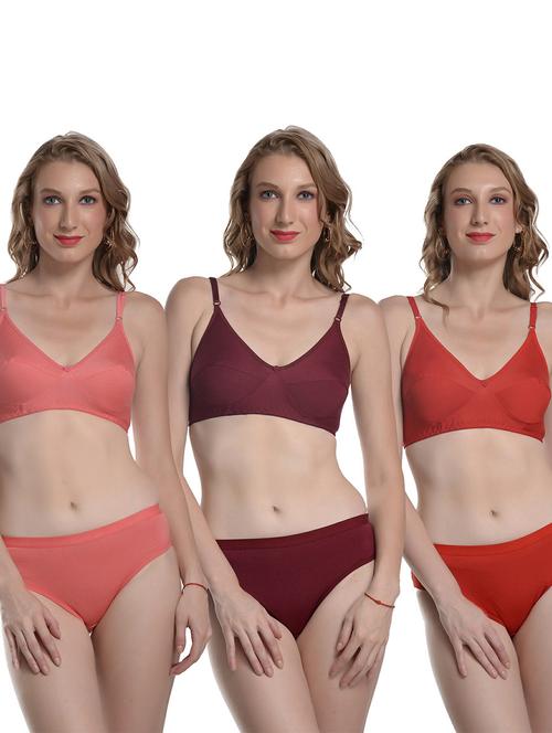 pack of 3 solid bra and panty set - 19778415 - Very Small Image - 1