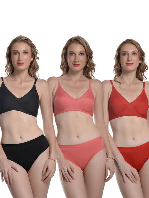 pack of 3 solid bra and panty set - 19778416 - Very Small Image - 1