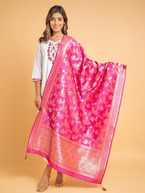 pink silk dupatta - 19778647 - Very Small Image - 1