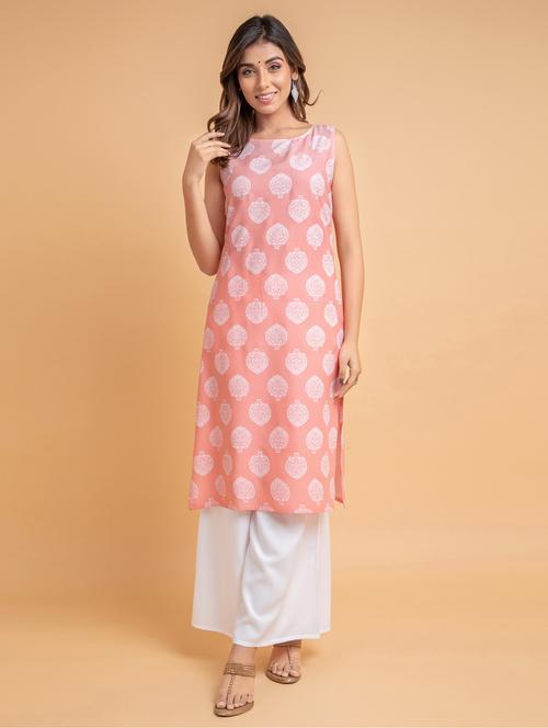 round neck printed straight kurta - 19779095 - Very Small Image - 1
