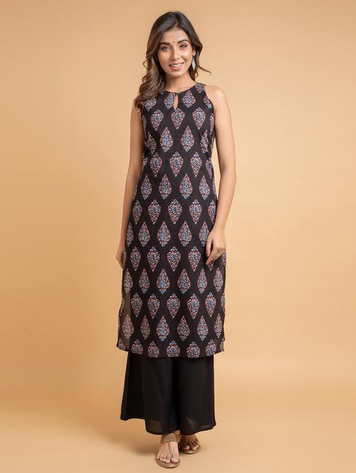 keyhole neck printed straight kurta - 19779096 - Very Small Image - 1