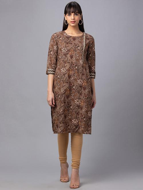 round neck printed straight kurta - 19779188 - Very Small Image - 1