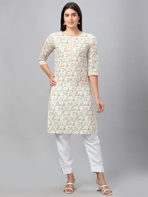 florals print straight kurta - 19779206 - Very Small Image - 1
