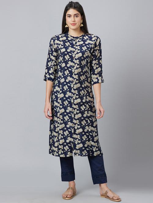 mandarin neck printed straight kurta - 19779232 - Very Small Image - 1