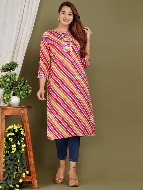 boat neck leheriya print kurta - 19780965 - Very Small Image - 1