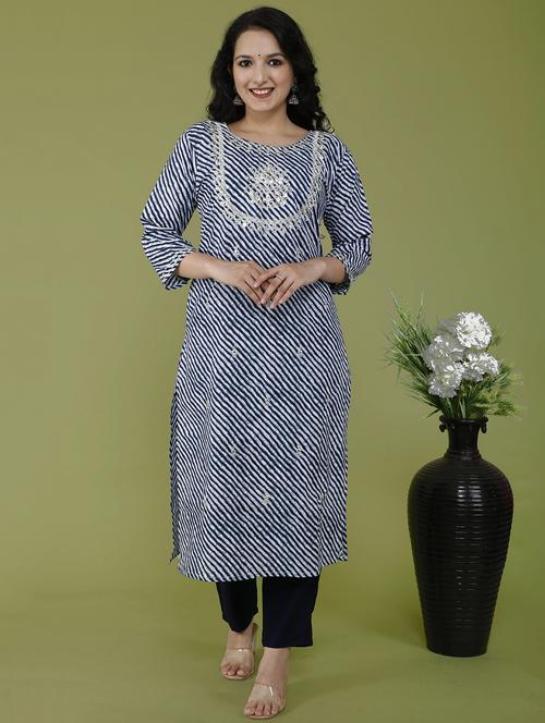 striped embroidered kurta pant set - 19781010 - Very Small Image - 1