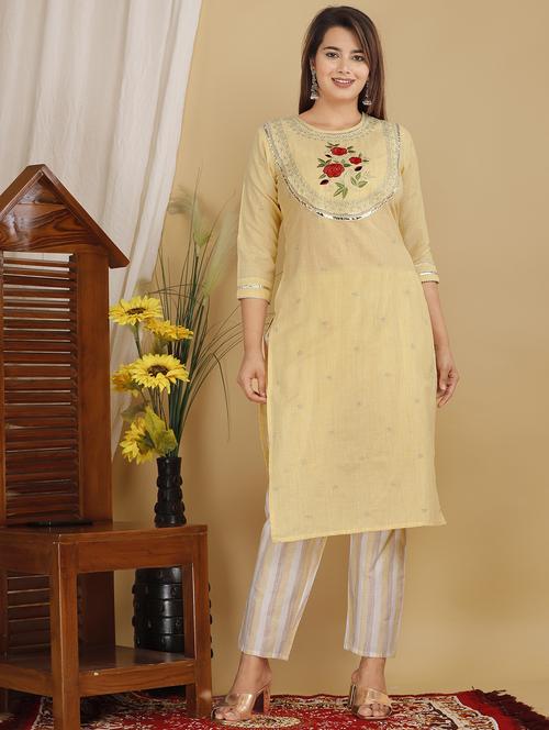 floral embroidered gota patti kurta pant set - 19781013 - Very Small Image - 1