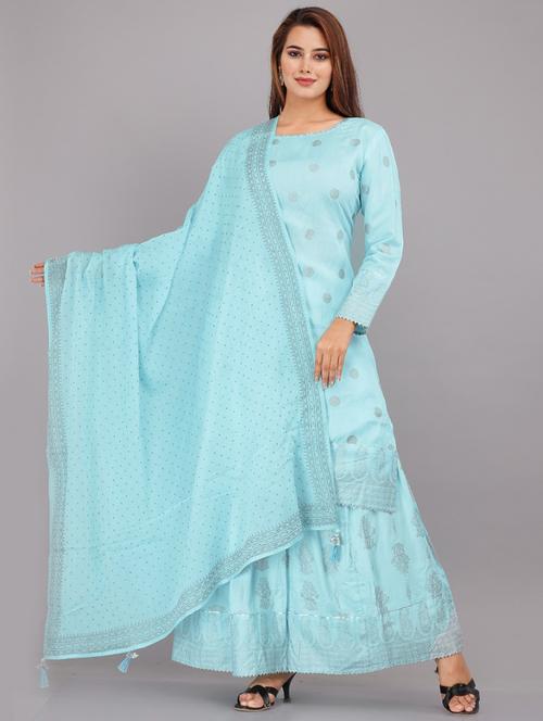 printed gota patti work kurta skirt set - 19781036 - Very Small Image - 1
