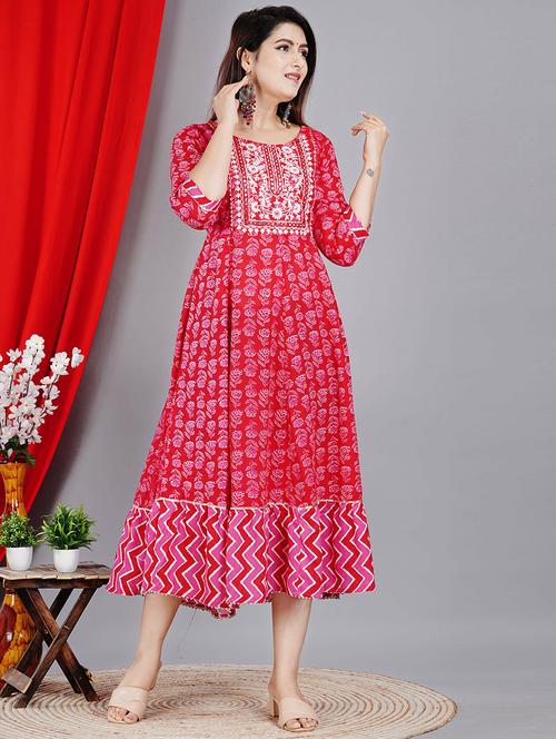 floral print tiered ethnic dress - 19781048 - Very Small Image - 1