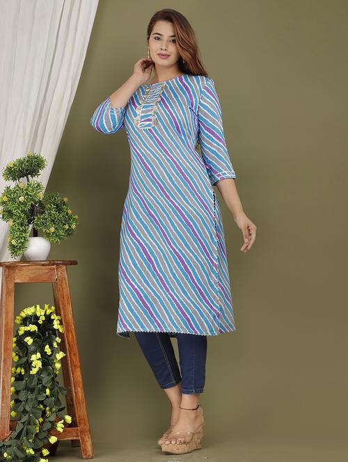 round neck leheriya print kurta - 19781050 - Very Small Image - 1