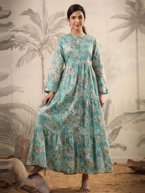 floral printed flared ethnic dress - 19781256 - Very Small Image - 1