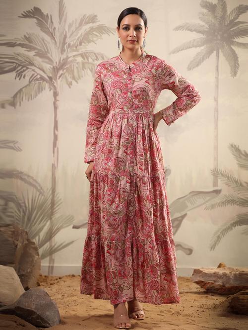 floral printed flared ethnic dress - 19781257 - Very Small Image - 1