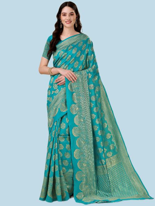 light blue silk blend paithani saree with blouse - 19782773 - Very Small Image - 1