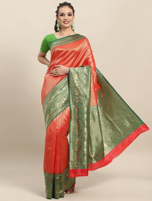 red silk blend saree - 19782776 - Very Small Image - 1