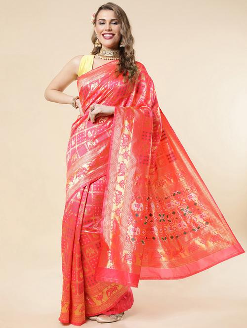 orange silk blend handloom saree - 19782780 - Very Small Image - 1