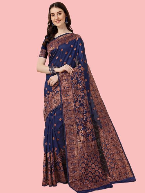 self design banarasi saree with blouse - 19782786 - Very Small Image - 1