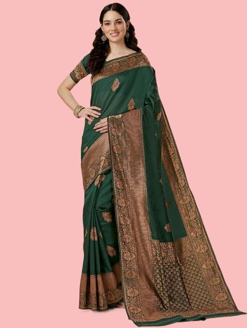 green silk blend saree with blouse - 19782797 - Very Small Image - 1