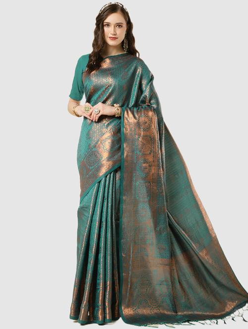 self design banarasi saree with blouse - 19782838 - Very Small Image - 1