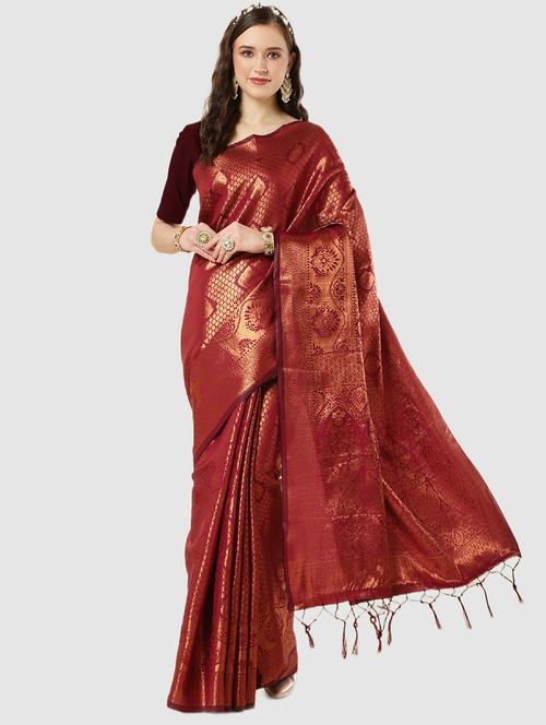 self design zari work saree with blouse - 19782844 - Very Small Image - 1