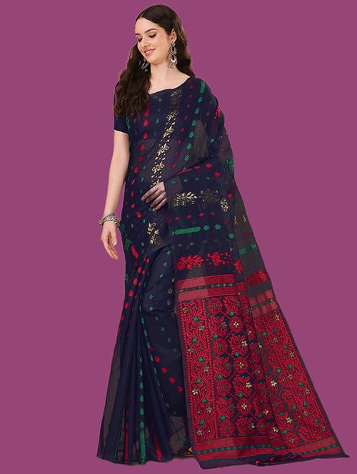 self design jamdani saree with blouse - 19782913 - Very Small Image - 1