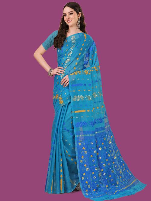self design jamdani saree with blouse - 19782918 - Very Small Image - 1