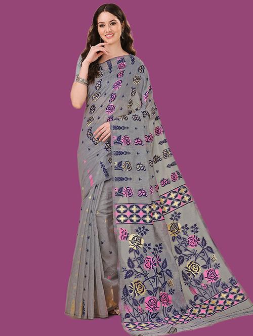 self design jamdani saree with blouse - 19782930 - Very Small Image - 1
