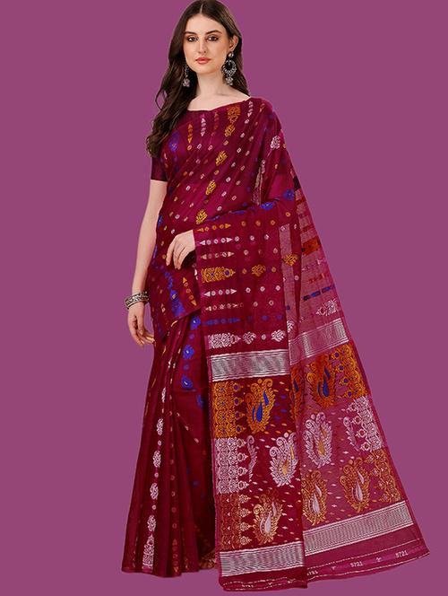 self design jamdani saree with blouse - 19782943 - Very Small Image - 1