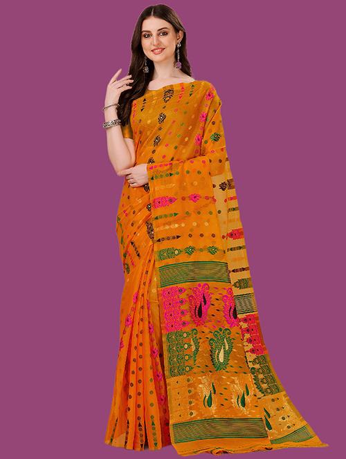 self design jamdani saree with blouse - 19782949 - Very Small Image - 1