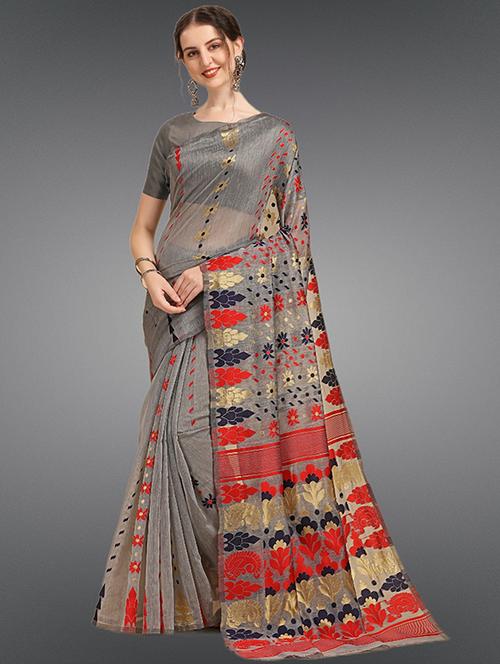 self design jamdani saree with blouse - 19782966 - Very Small Image - 1