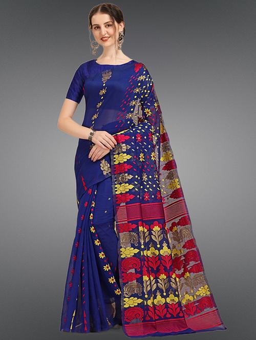 self design jamdani saree with blouse - 19782969 - Very Small Image - 1