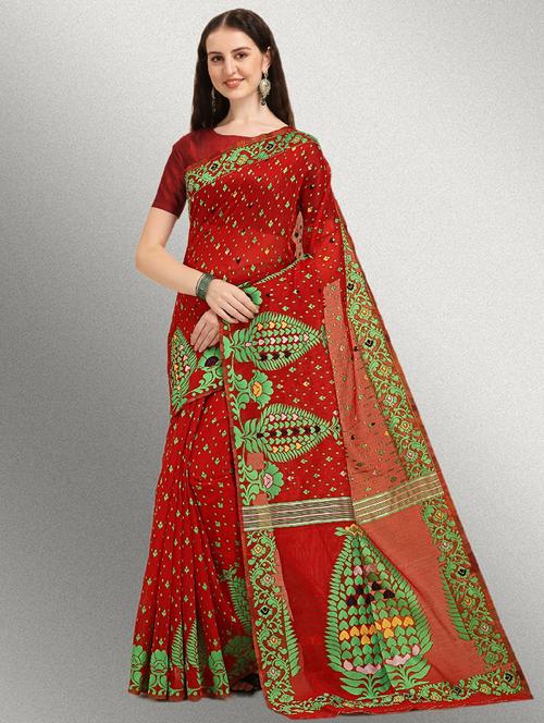 self design jamdani saree with blouse - 19782972 - Very Small Image - 1