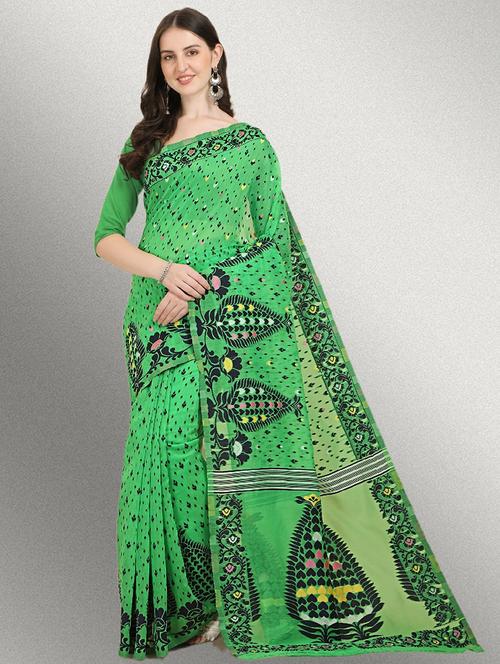 self design jamdani saree with blouse - 19782975 - Very Small Image - 1